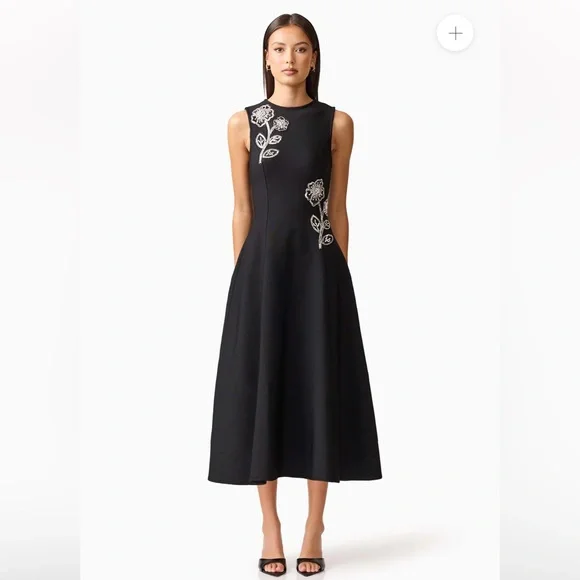 elliatt soleil black 3d flower sequin embellished knit A-line midi dress small - Picture 15 of 15